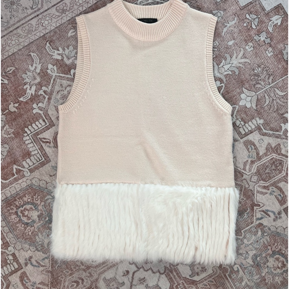 Rachel Zoe Cream Merino Wool Rabbit Fur Knit Sleeveless Sweater